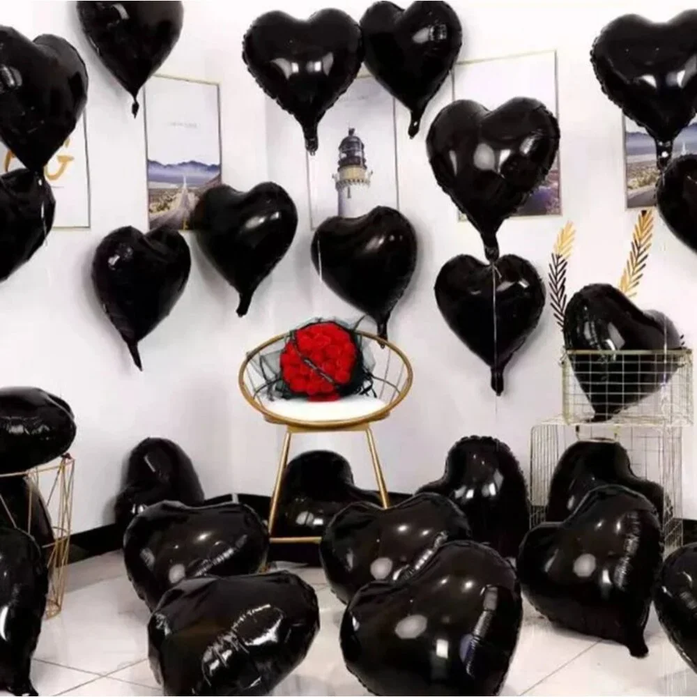 Valentine's decoration bundle of 10 black color foil‎ heart shape ballons love